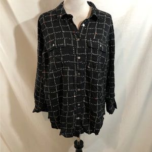 Woman Within Black Long Sleeve Button Up, XOXO Design - Womens 18/20,Bust 23.5”